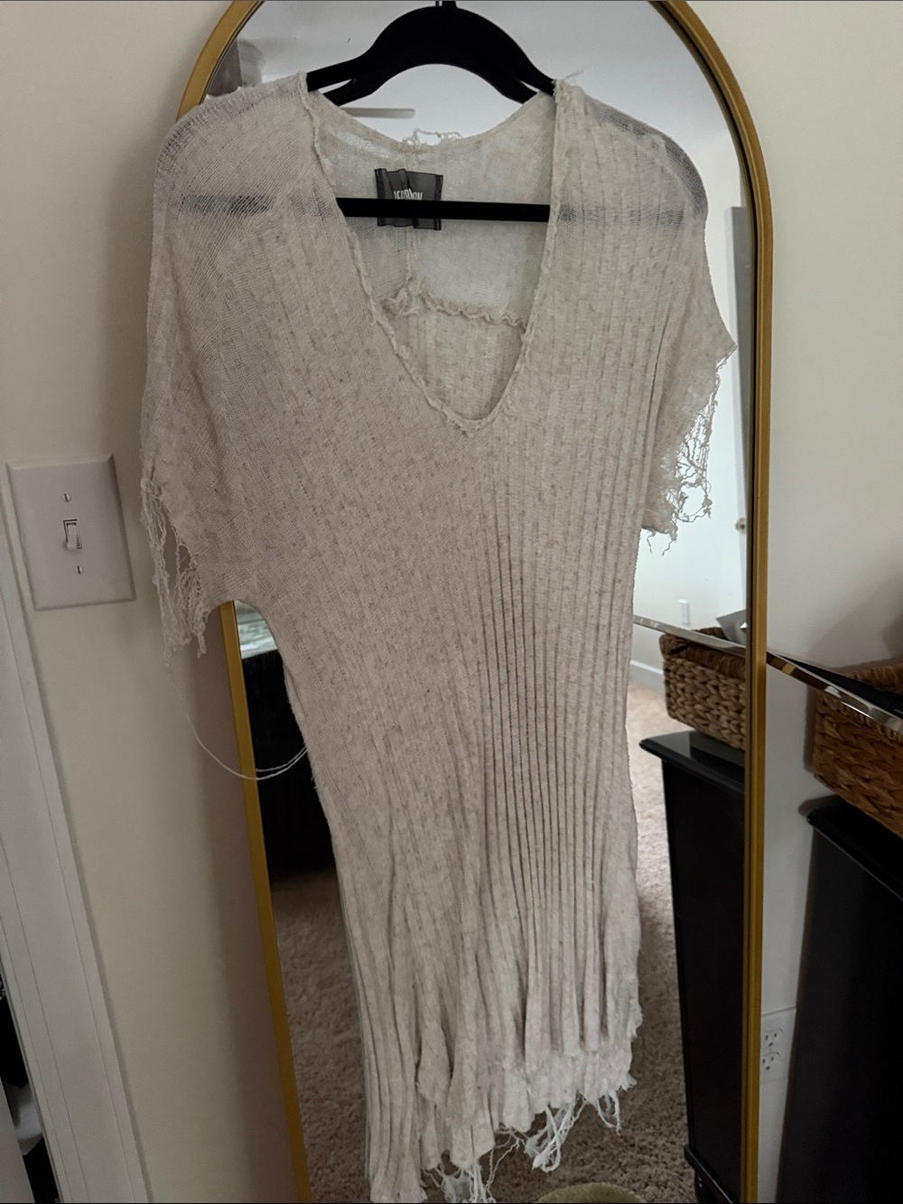 Vintage reformation Distressed TENCEL V-Neck Ribbed  Dress - Beige